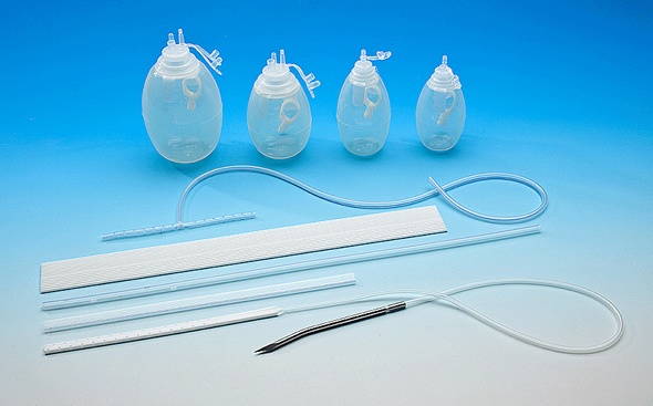 Silicone drains and reservoirs